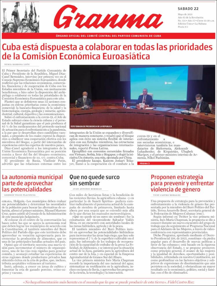 Portada de Granma (Cuba)