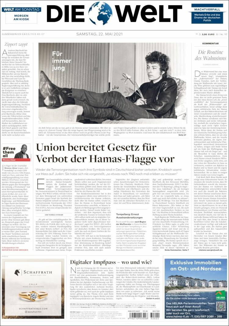 Portada de Die Welt (Alemania)