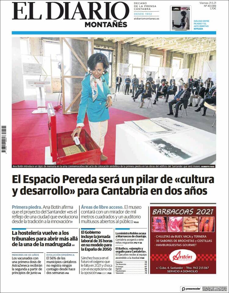 Portada de El Diario Montañés (España)