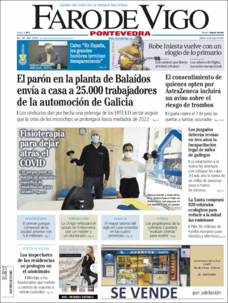 Portada de El Faro de Vigo - Pontevedra (España)