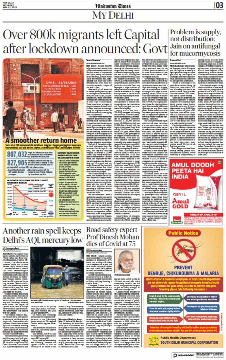 Portada de Hindustan Times (India)