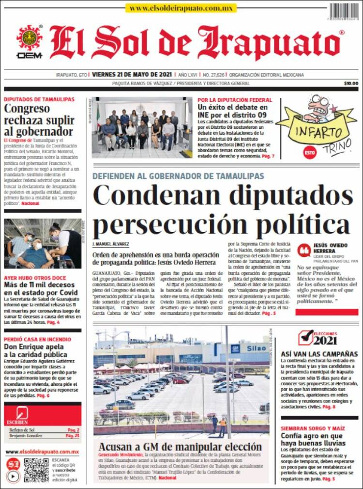 Portada de El Sol de Irapuato (M&eacute;xico)