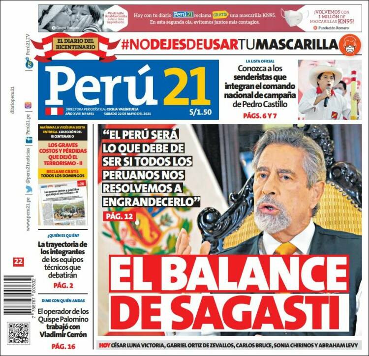 Portada de Perú 21 (Perú)