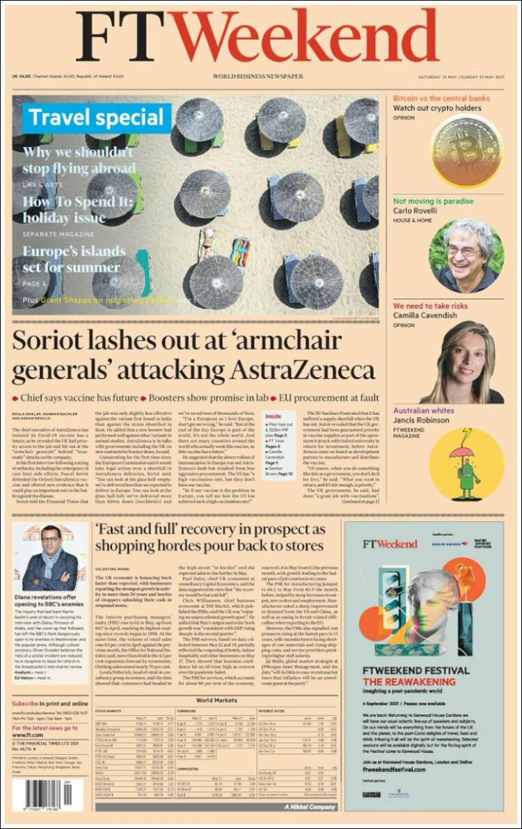 Portada de Financial Times (Reino Unido)