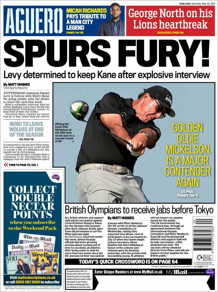 Portada de Daily Mail Sport (Reino Unido)