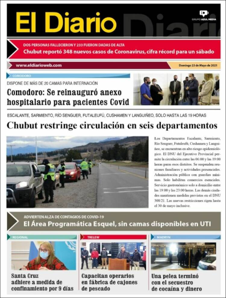 Portada de El Diario de Madryn (Argentina)