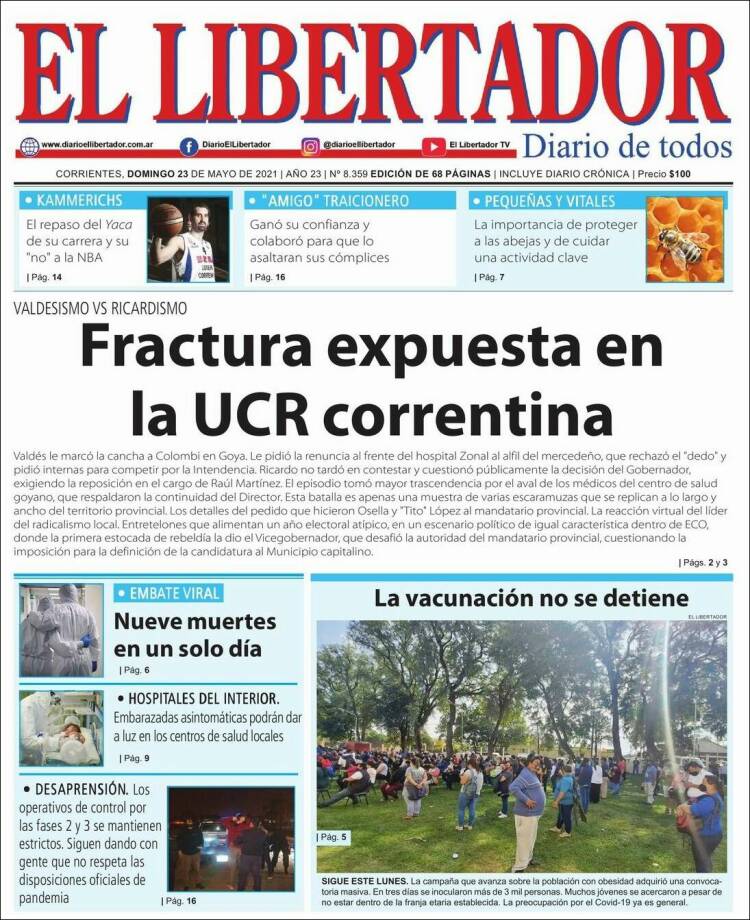 Portada de Diario El Libertador (Argentina)