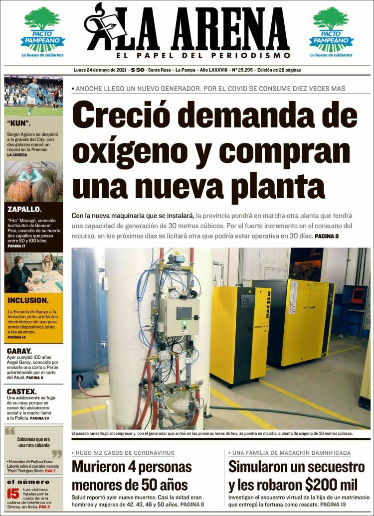 Portada de Diario La Arena (Argentina)