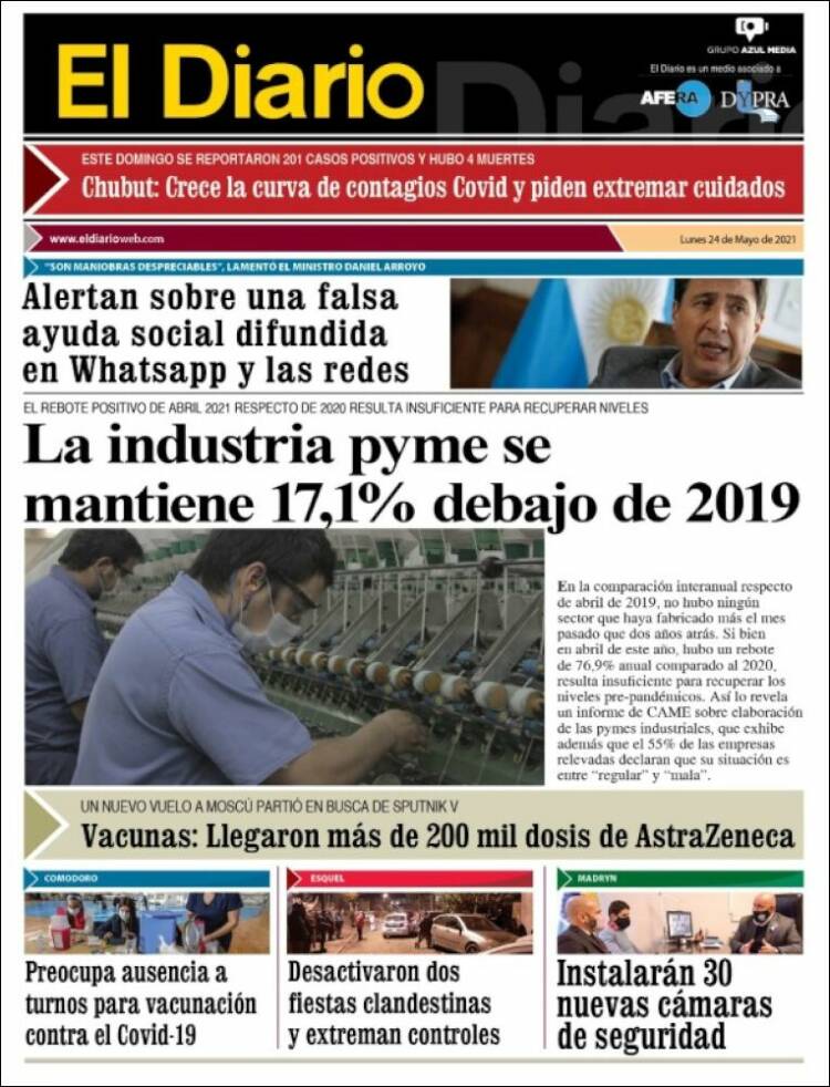Portada de El Diario de Madryn (Argentina)