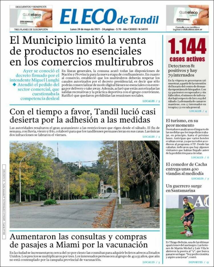 Portada de El Eco de Tandil (Argentina)