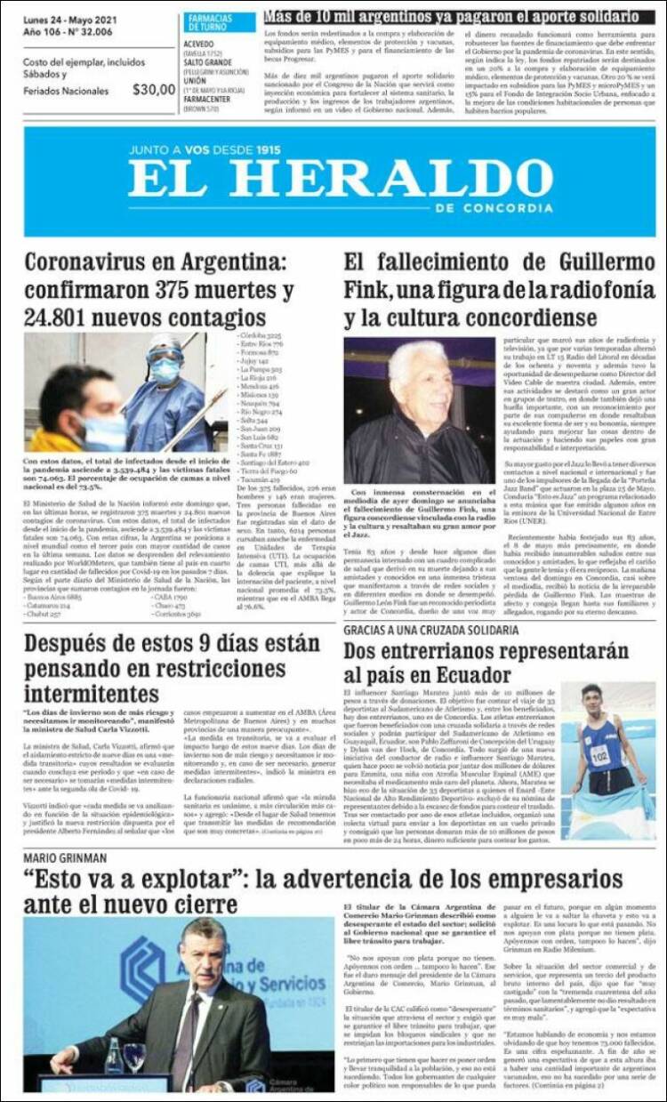 Portada de El Heraldo de Concordia (Argentina)