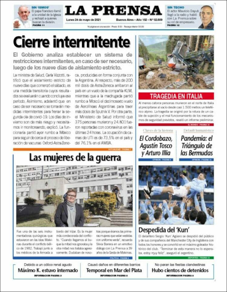 Portada de La Prensa (Argentina)