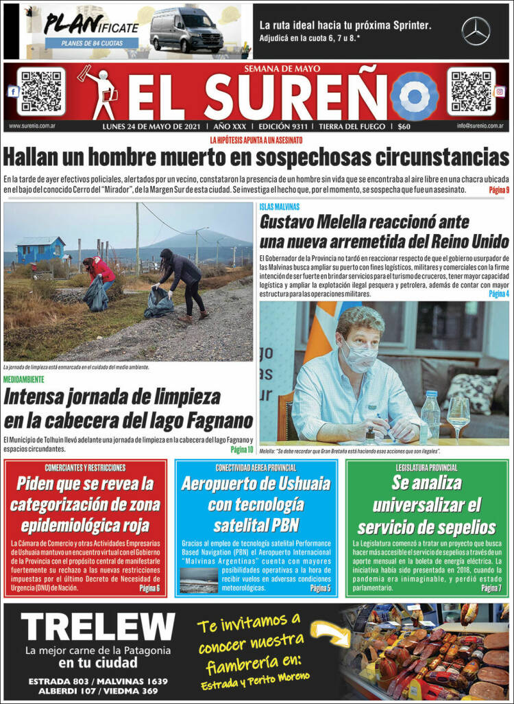 Portada de Diario El Sureño (Argentina)