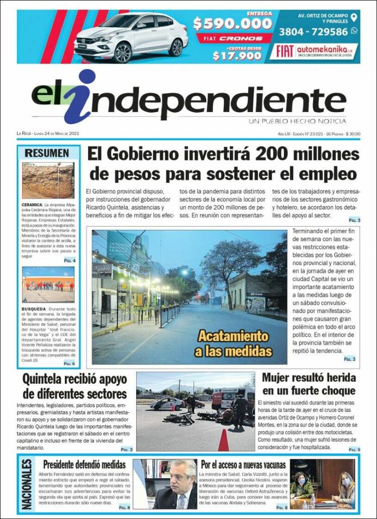 Portada de El Independiente (Argentina)