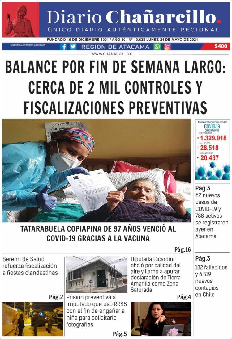 Portada de Diario Chañarcillo (Chile)