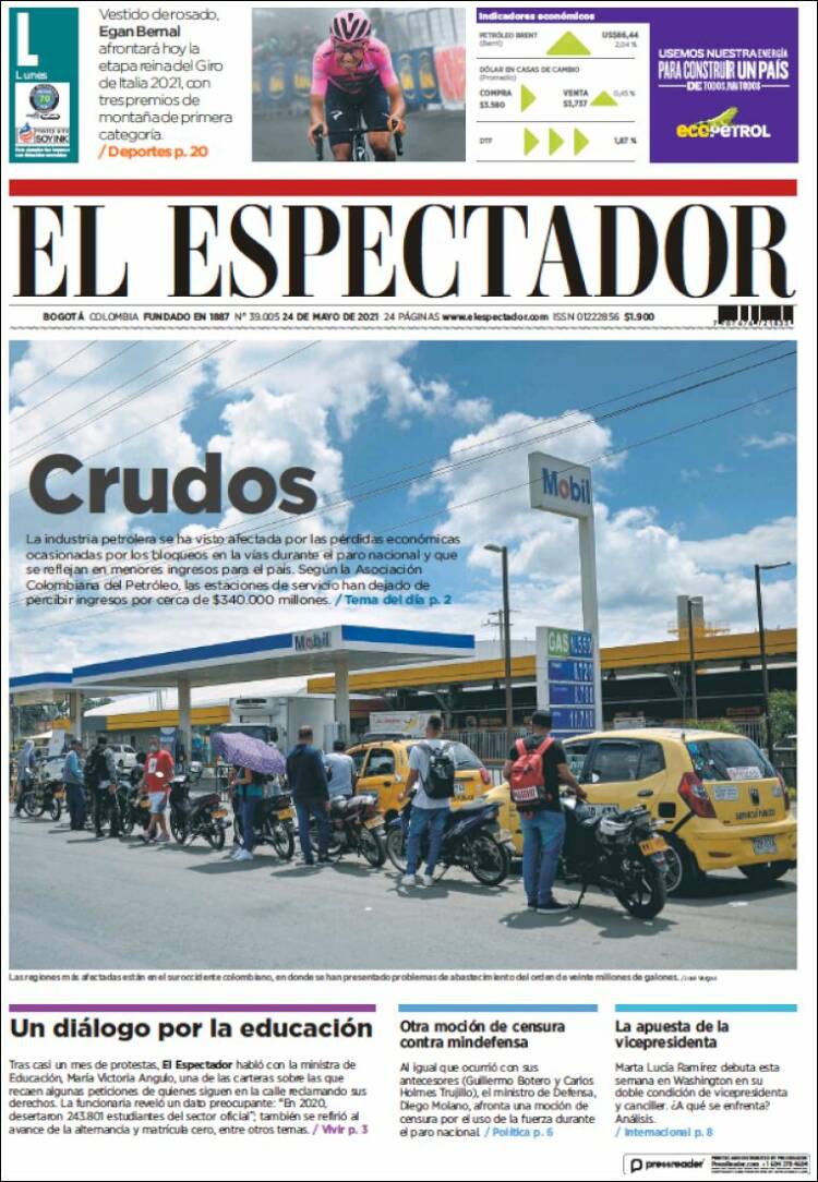 Portada de El Espectador (Colombia)