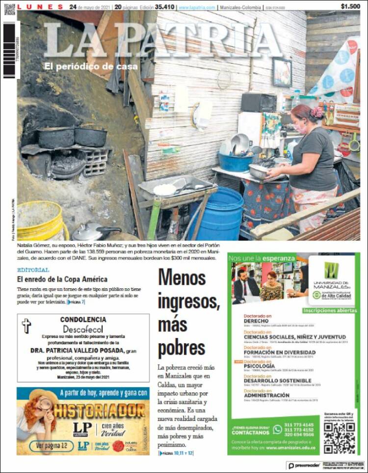Portada de La Patria (Colombia)