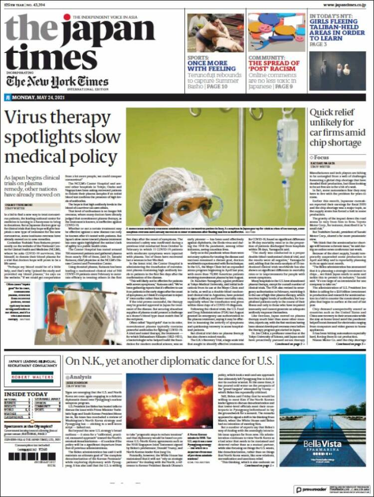 Portada de The Japan Times (Jap&oacute;n)