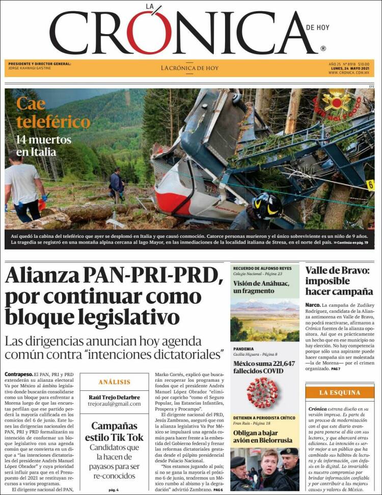 Portada de La Crónica de Hoy (México)