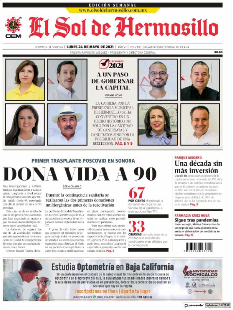 Portada de El Sol de Hermosillo (México)