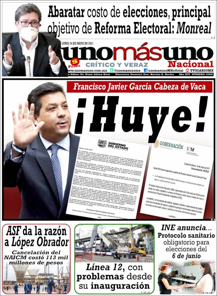 Portada de unomásuno (México)