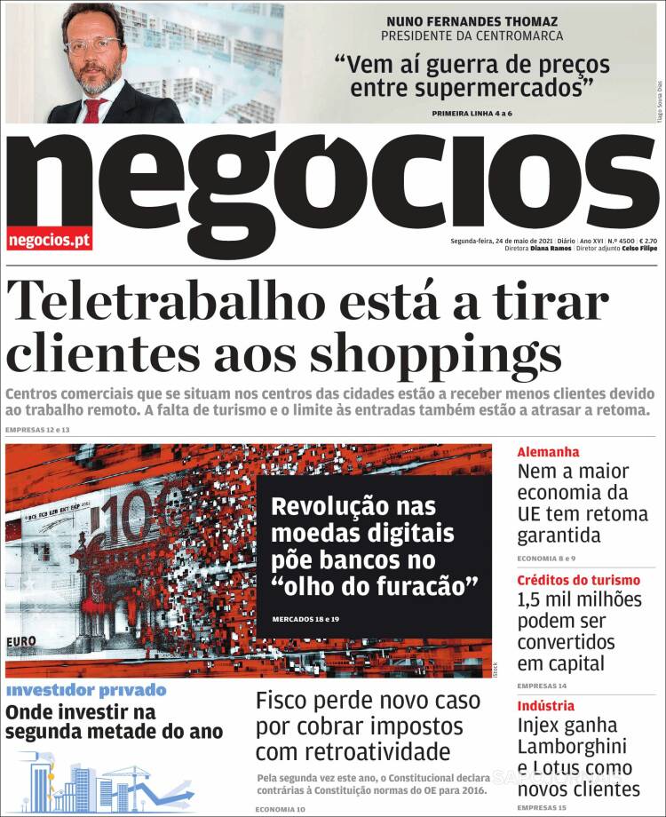 Portada de Jornal de Negócios (Portugal)