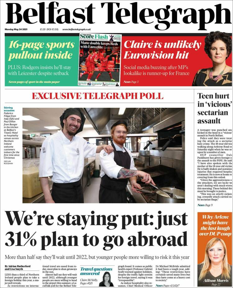 Portada de Belfast Telegraph (Reino Unido)