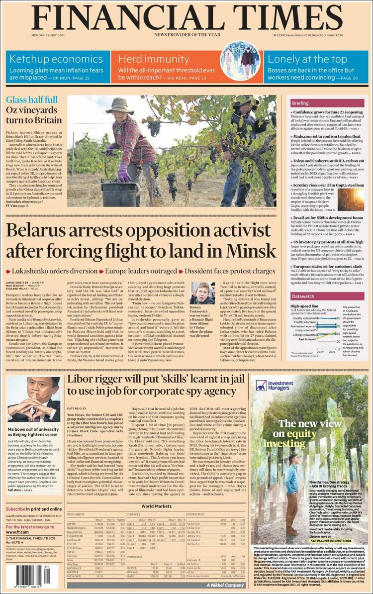 Portada de Financial Times (Reino Unido)