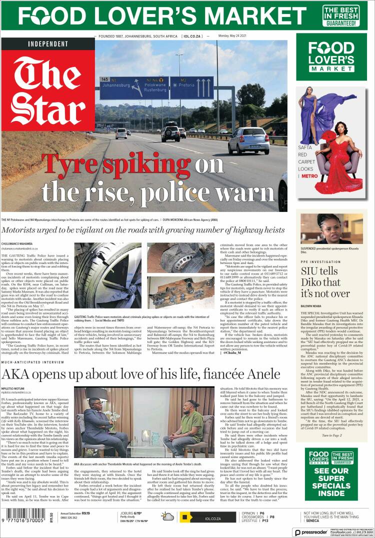 Portada de The Star (Sud&aacute;frica)