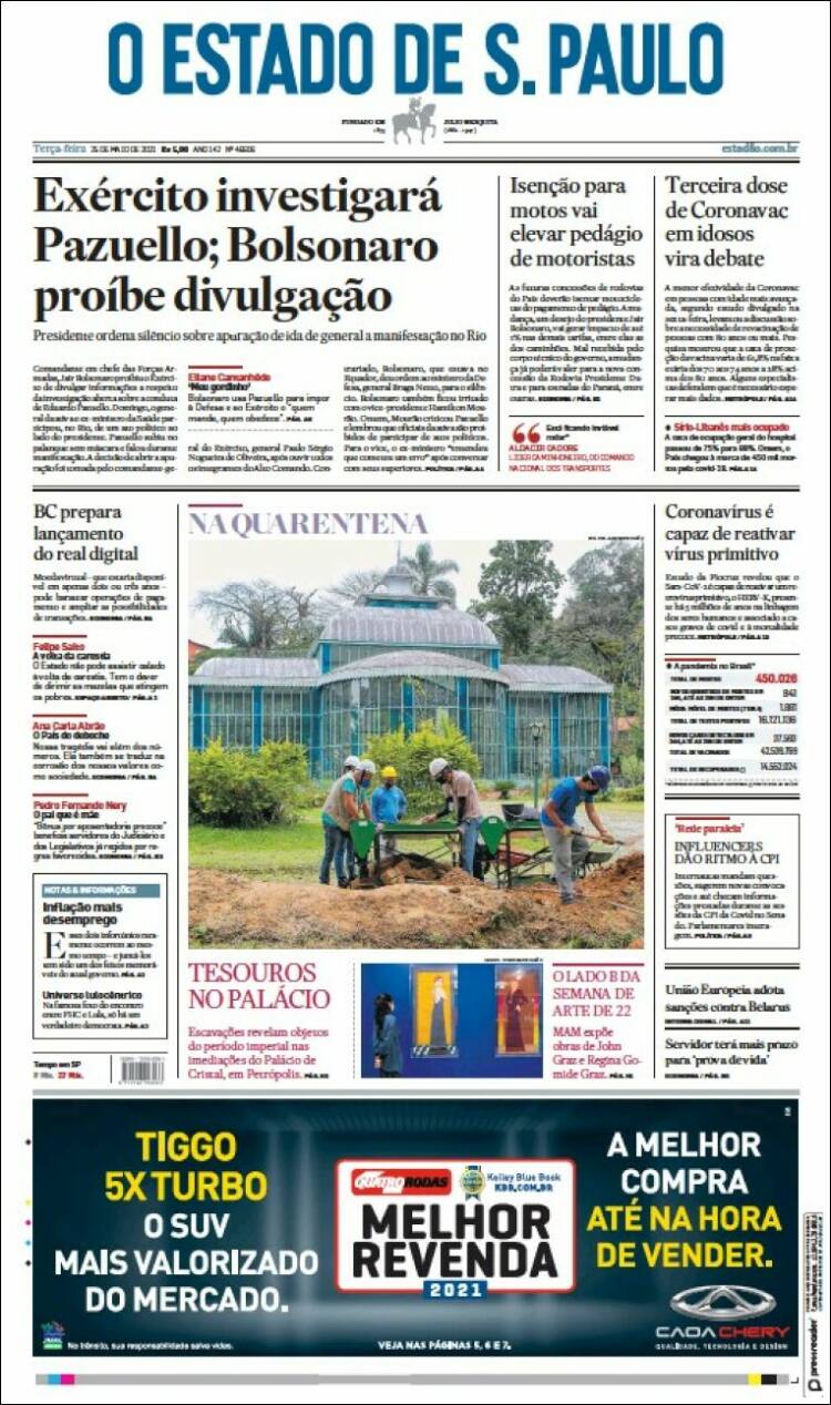 Portada de O Estado de São Paulo (Brasil)