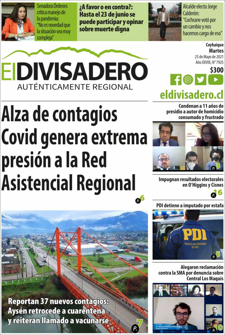 Portada de Diario El Divisadero (Chile)