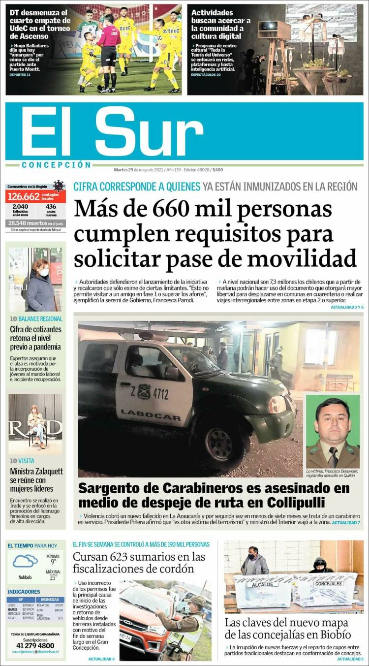 Portada de El Sur (Chile)