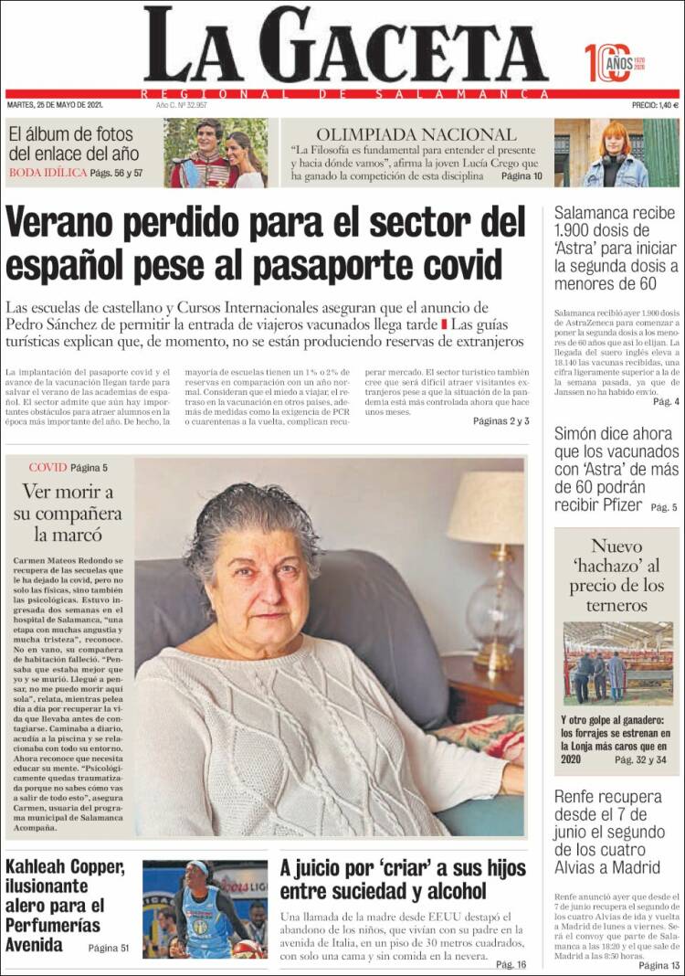 Portada de La Gaceta de Salamanca (España)