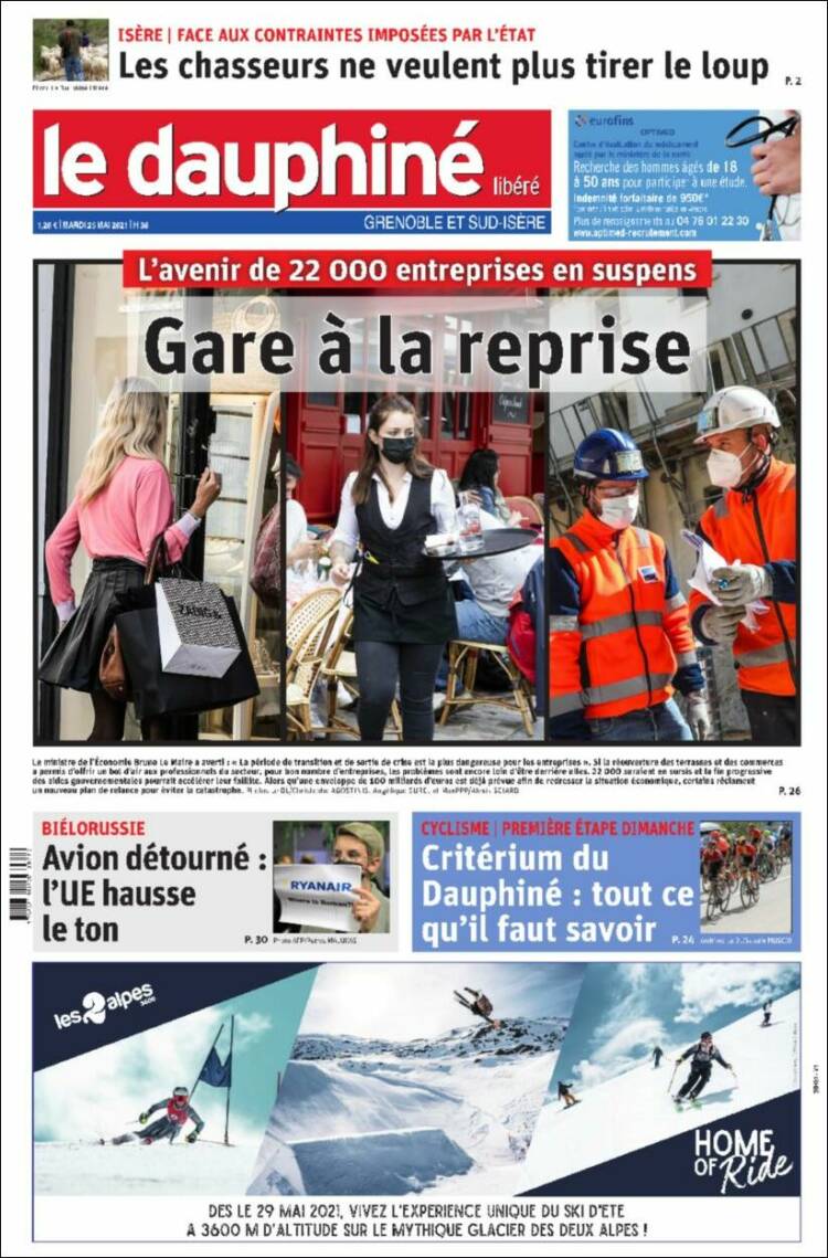 Portada de Le Dauphiné Libéré (Francia)