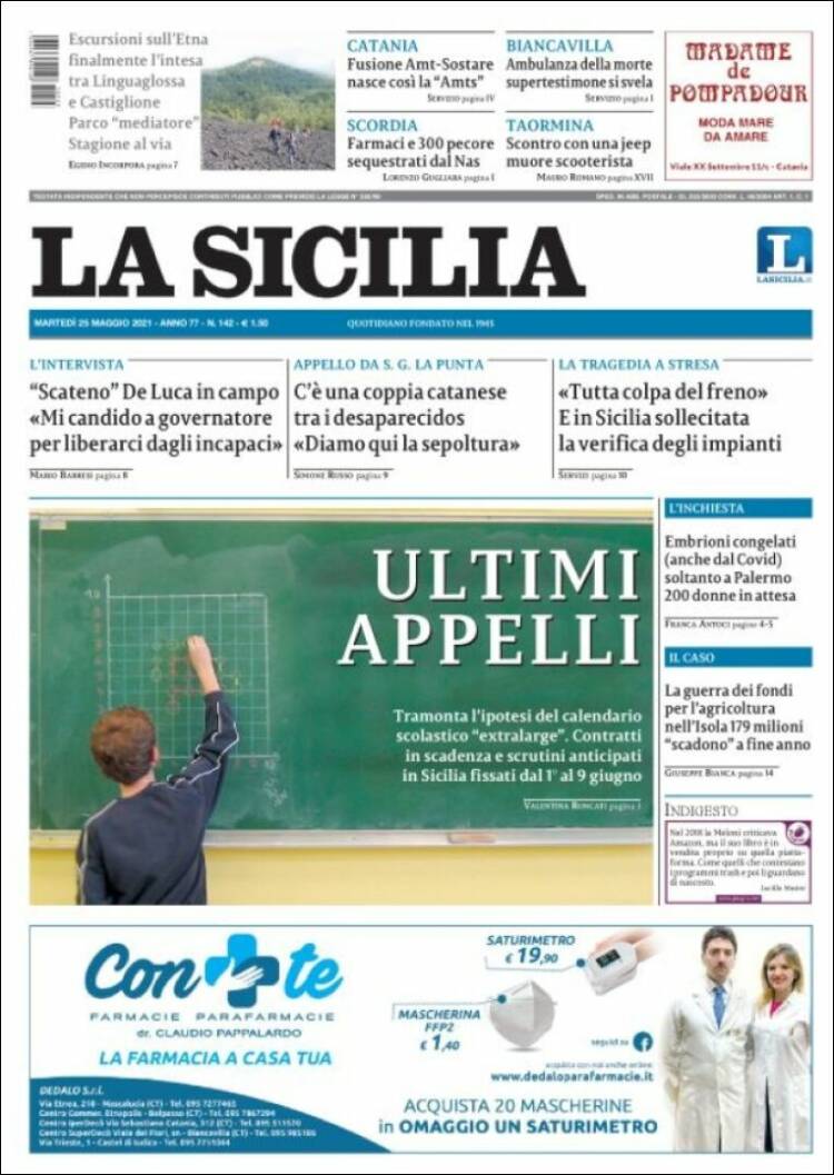 Portada de La Sicilia (Italia)