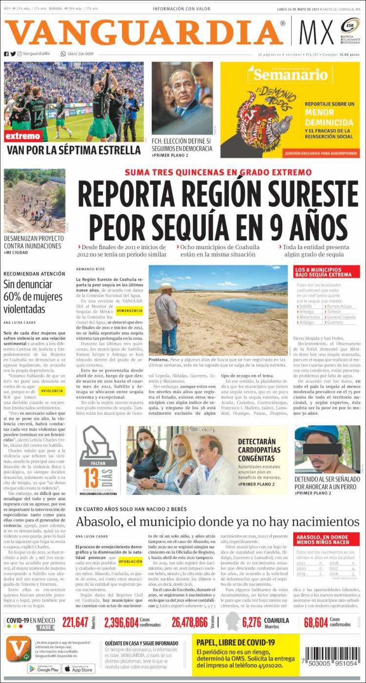 Portada de Vanguardia (M&eacute;xico)