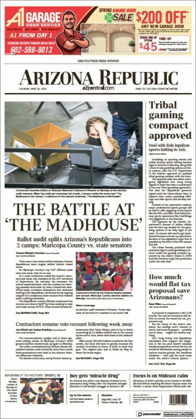 Portada de Arizona Republic News (USA)