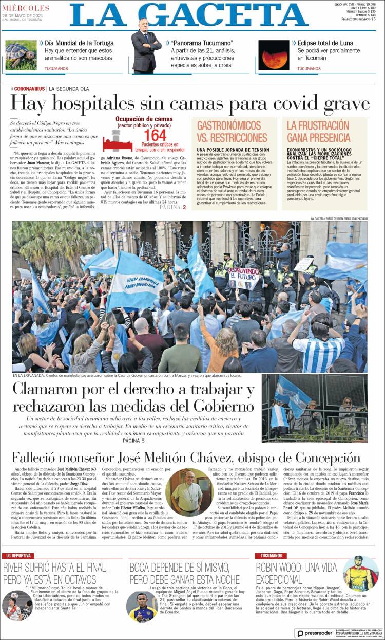 Portada de La Gaceta (Argentine)