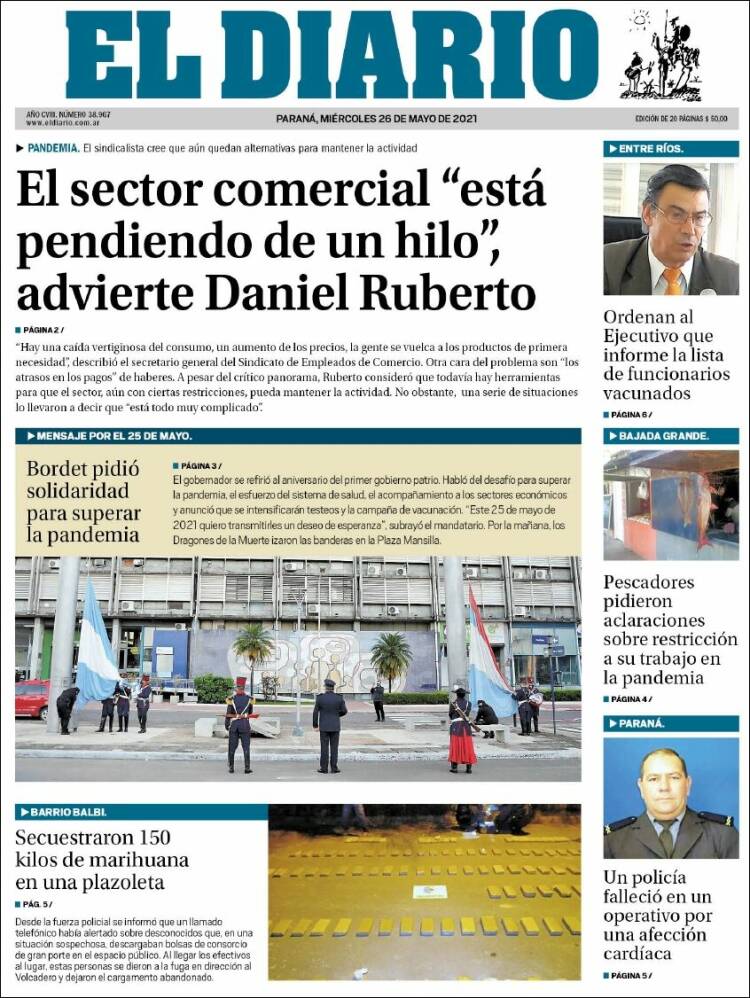 Portada de El Diario de Paraná (Argentina)