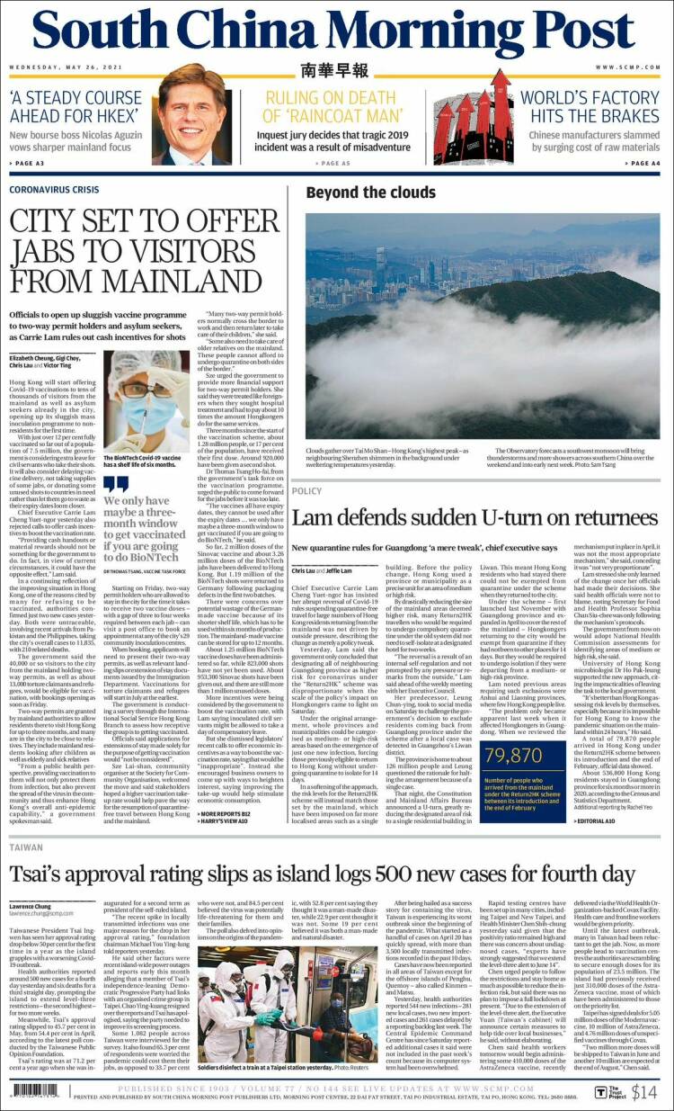 Portada de South China Morning Post (China)