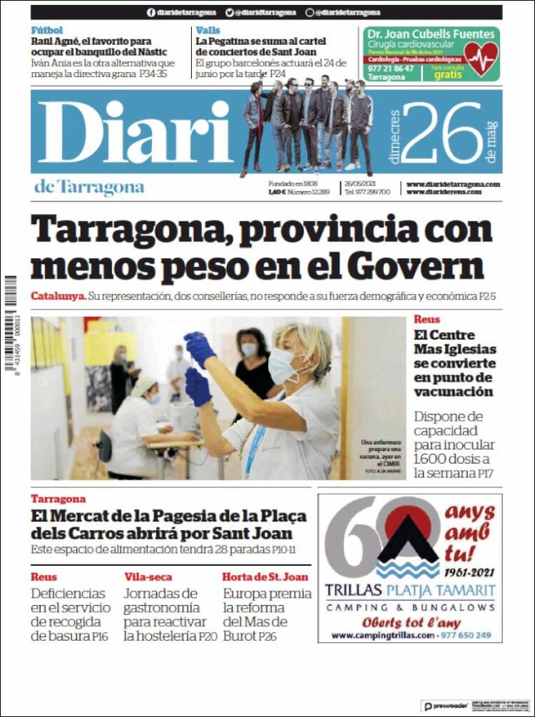 Portada de Diari de Tarragona (España)