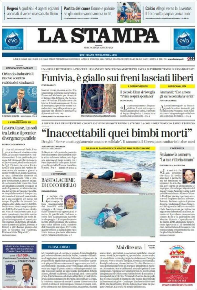 Portada de La Stampa (Italie)