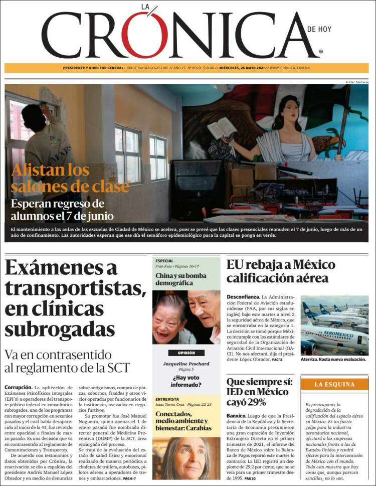 Portada de La Crónica de Hoy (México)