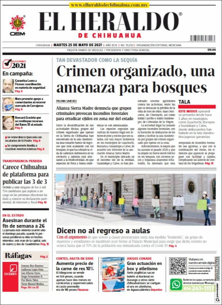 Portada de El Heraldo de Chihuahua (México)