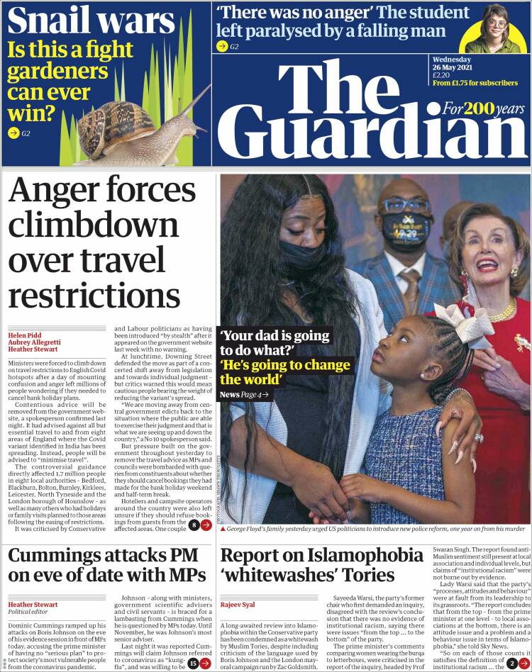 Portada de The Guardian (Reino Unido)