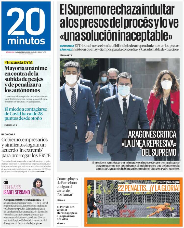 Portada de 20 Minutos - Barcelona (España)