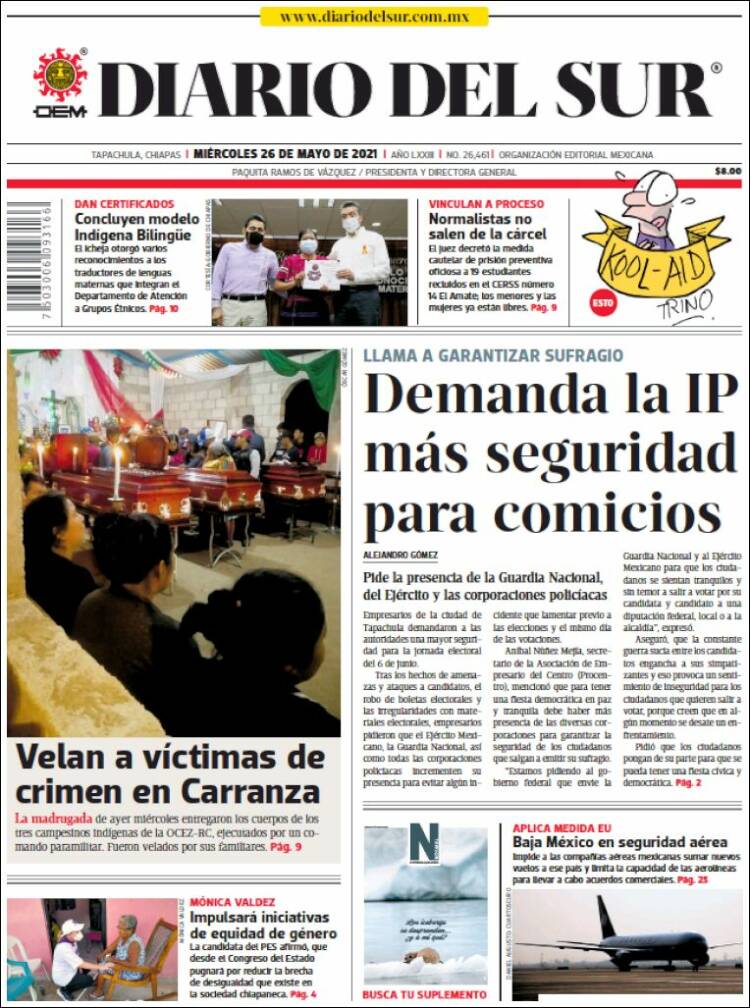 Portada de El Diario del Sur (México)