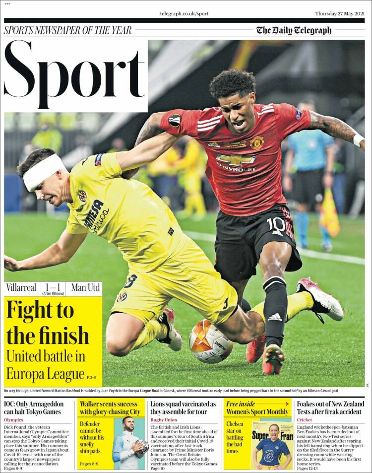 Portada de Telegraph Sport (Reino Unido)