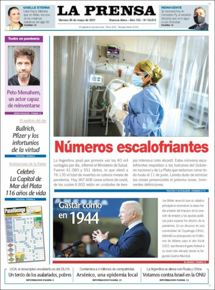 Portada de La Prensa (Argentina)