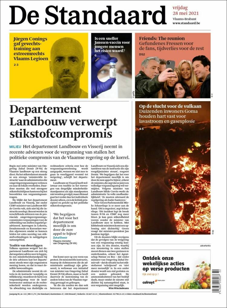 Portada de De Standaard (B&eacute;lgica)
